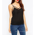 Lady Fashion Fitted Sexy Mesh Insert V Neck Cami Top